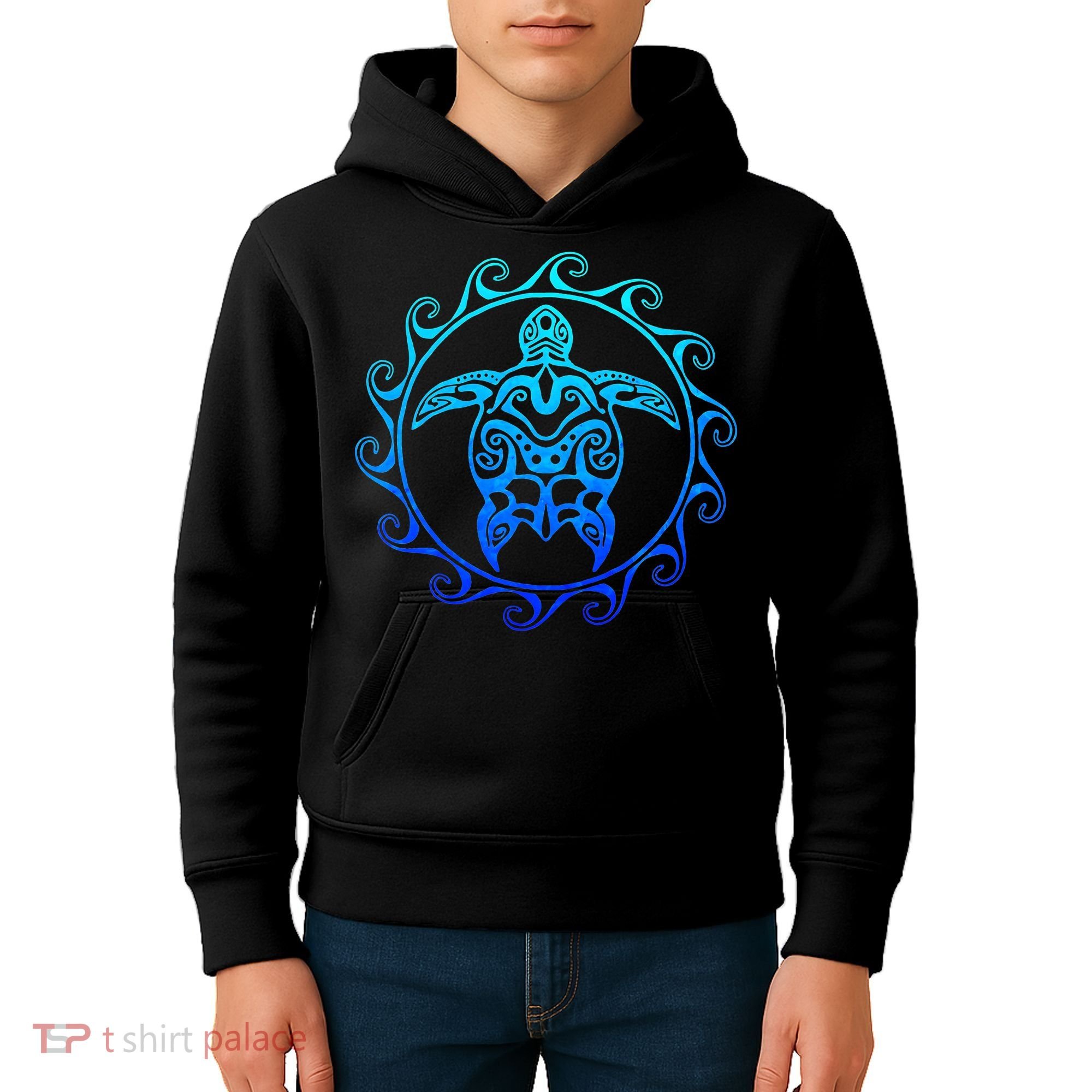 Ocean Blue Tribal Hawaiian Sea Turtle Kids Hoodie