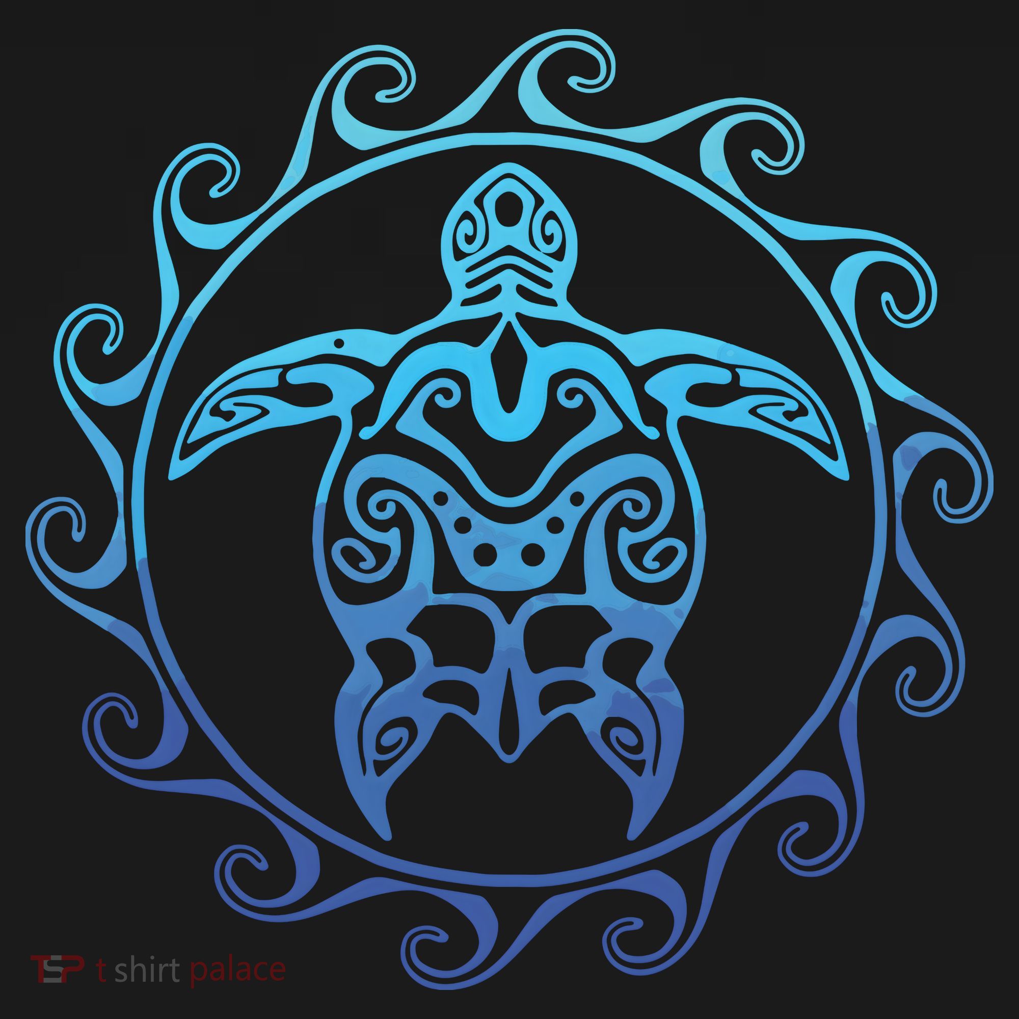 Ocean Blue Tribal Hawaiian Sea Turtle T-Shirt