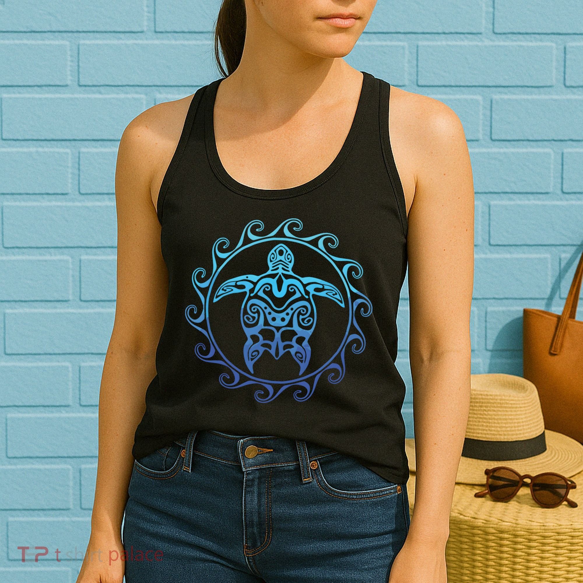 Ocean Blue Tribal Hawaiian Sea Turtle Women's Tank Top