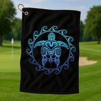 Ocean Blue Tribal Hawaiian Sea Turtle Golf Towel thumb 1