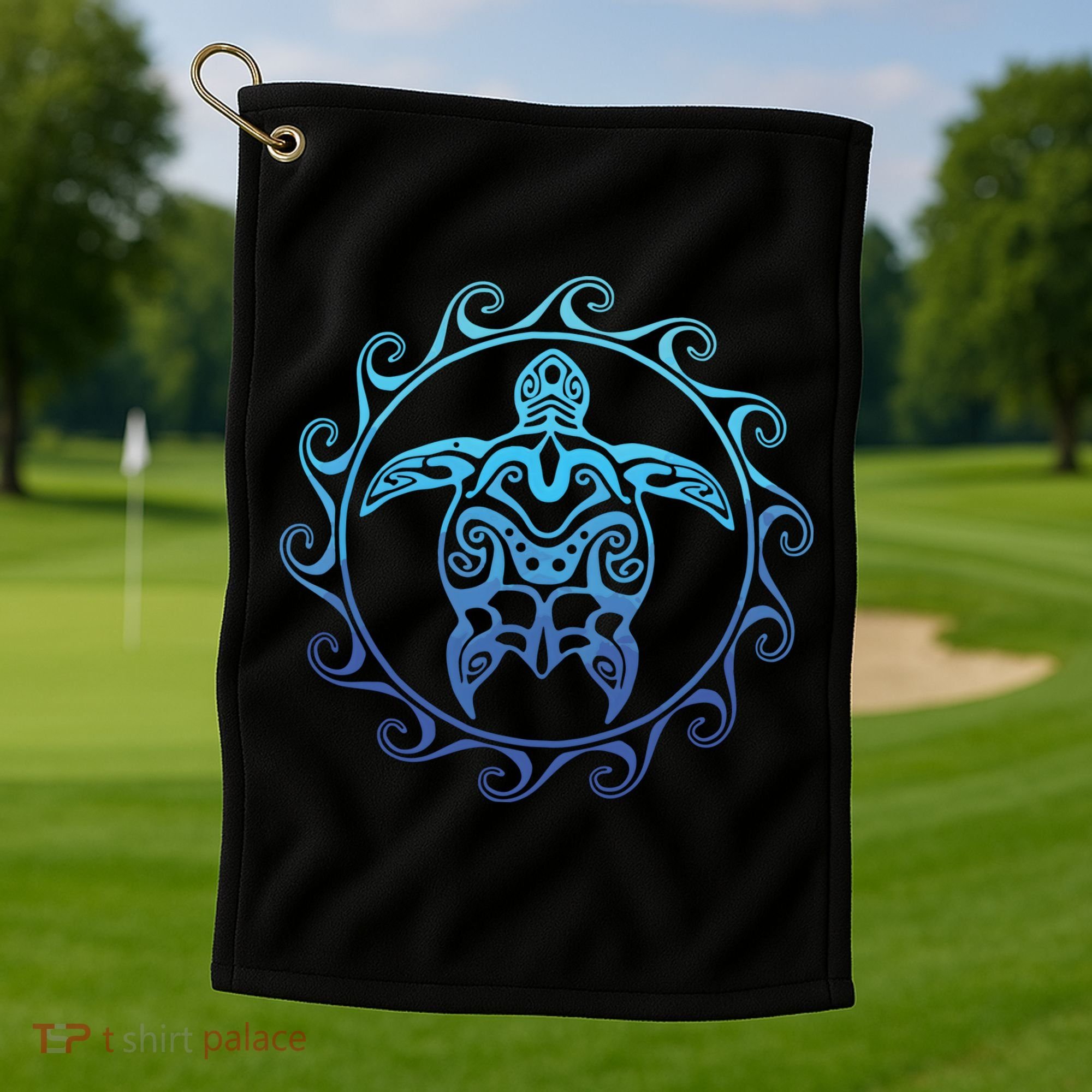 Ocean Blue Tribal Hawaiian Sea Turtle Golf Towel