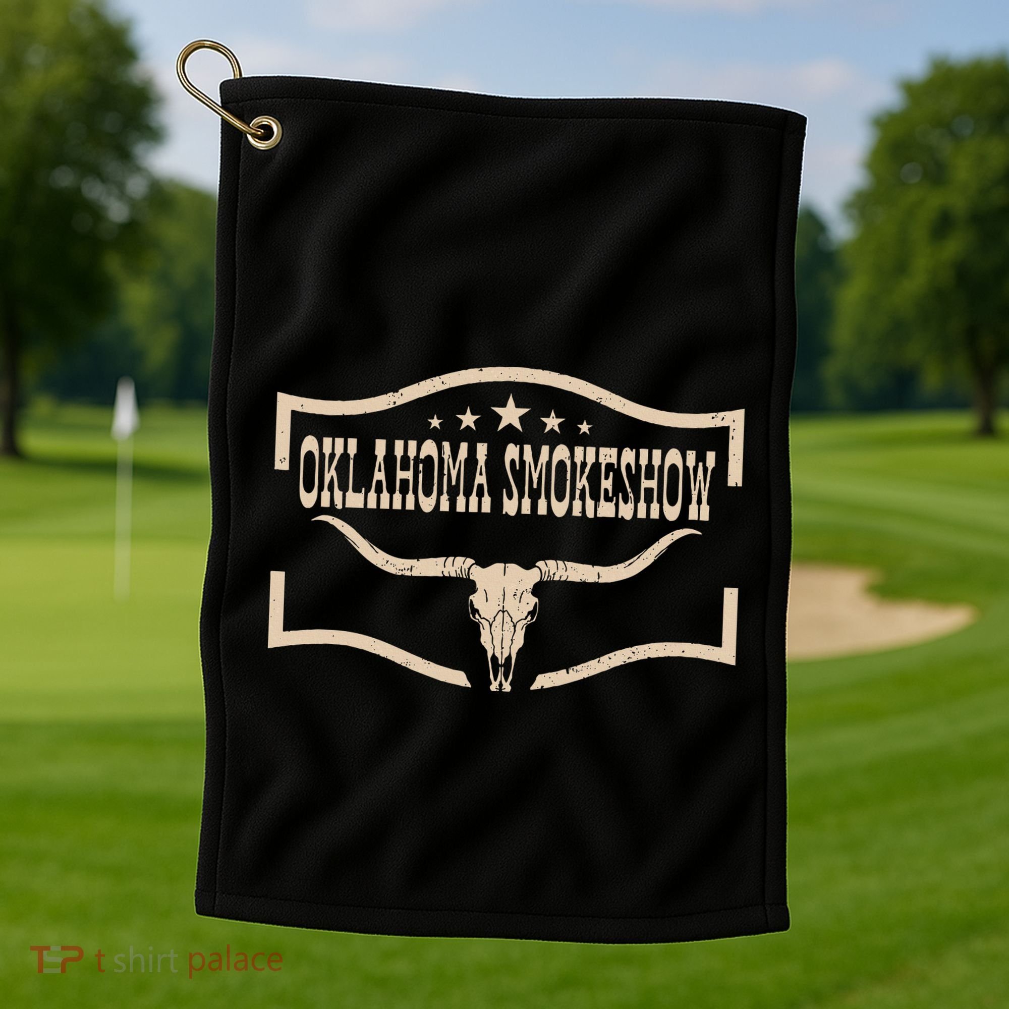 Oklahoma Bullskull With Feathers And Dreamcatcher Smokeshow Golf Towel