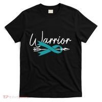 Ovarian Cancer Awareness Month Woman Teal Ribbon Warrior T-Shirt thumb 0