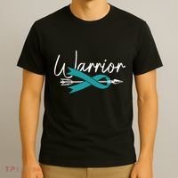 Ovarian Cancer Awareness Month Woman Teal Ribbon Warrior T-Shirt thumb 3