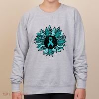 Ovarian Cancer Awareness Sunflower Teal Ribbon Leopard Women's Sweatshirt thumb 0