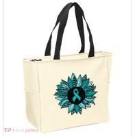 Ovarian Cancer Awareness Sunflower Teal Ribbon Leopard Tote Bag thumb 2