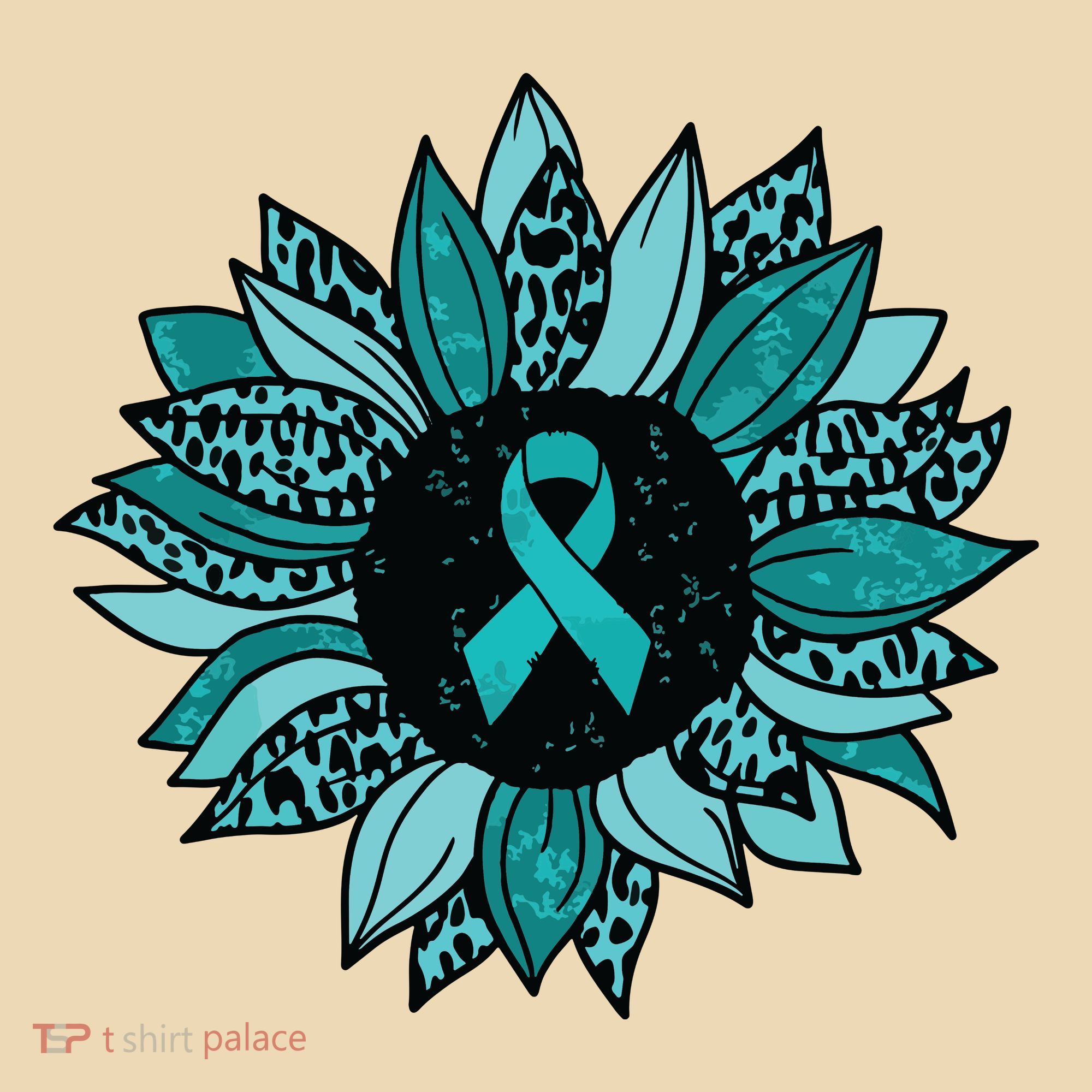 Ovarian Cancer Awareness Sunflower Teal Ribbon Leopard Tote Bag