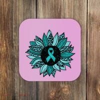 Ovarian Cancer Awareness Sunflower Teal Ribbon Leopard Coaster thumb 0