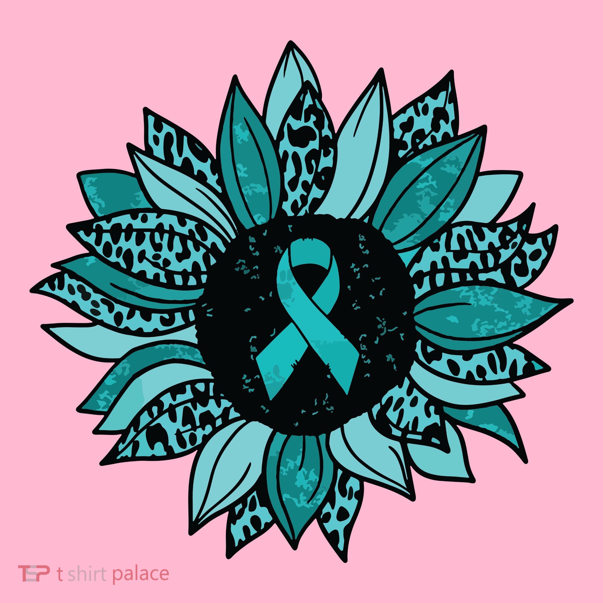 Ovarian Cancer Awareness Sunflower Teal Ribbon Leopard Coaster