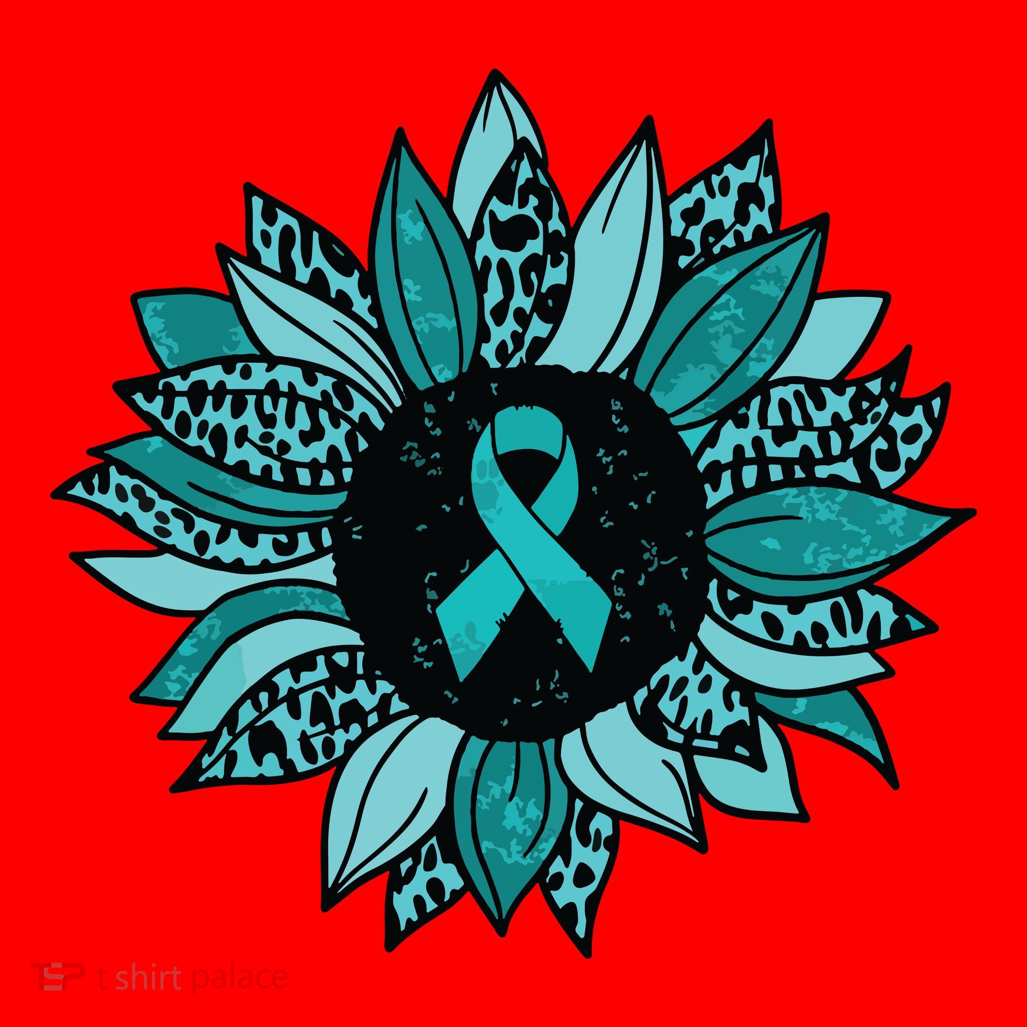 Ovarian Cancer Awareness Sunflower Teal Ribbon Leopard Santa Hat