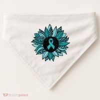 Ovarian Cancer Awareness Sunflower Teal Ribbon Leopard USA-Made Doggie Bandana thumb 0