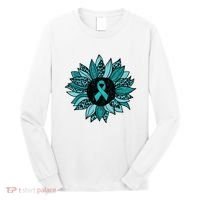 Ovarian Cancer Awareness Sunflower Teal Ribbon Leopard Long Sleeve Shirt thumb 0