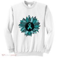 Ovarian Cancer Awareness Sunflower Teal Ribbon Leopard Sweatshirt thumb 0