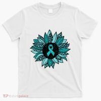 Ovarian Cancer Awareness Sunflower Teal Ribbon Leopard T-Shirt thumb 0