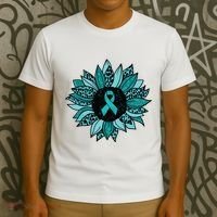 Ovarian Cancer Awareness Sunflower Teal Ribbon Leopard T-Shirt thumb 3