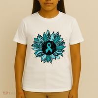 Ovarian Cancer Awareness Sunflower Teal Ribbon Leopard T-Shirt thumb 4