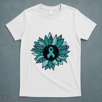 Ovarian Cancer Awareness Sunflower Teal Ribbon Leopard T-Shirt thumb 5