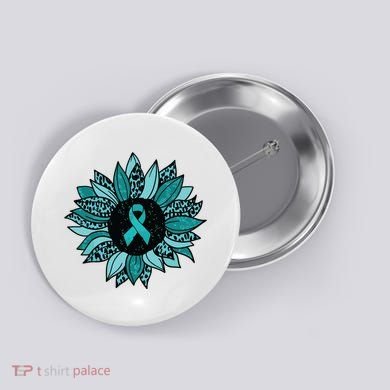 Ovarian Cancer Awareness Sunflower Teal Ribbon Leopard Button