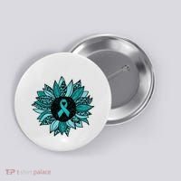 Ovarian Cancer Awareness Sunflower Teal Ribbon Leopard Button thumb 0