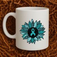 Ovarian Cancer Awareness Sunflower Teal Ribbon Leopard Coffee Mug thumb 2