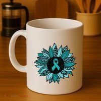 Ovarian Cancer Awareness Sunflower Teal Ribbon Leopard Coffee Mug thumb 4
