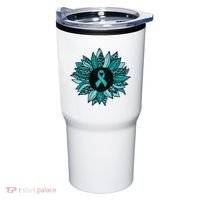 Ovarian Cancer Awareness Sunflower Teal Ribbon Leopard Tumbler thumb 0
