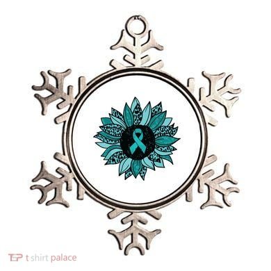 Ovarian Cancer Awareness Sunflower Teal Ribbon Leopard Ornament
