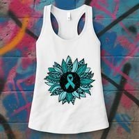 Ovarian Cancer Awareness Sunflower Teal Ribbon Leopard Women's Tank Top thumb 3