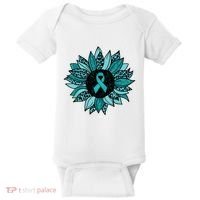 Ovarian Cancer Awareness Sunflower Teal Ribbon Leopard Baby Bodysuit thumb 0