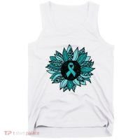 Ovarian Cancer Awareness Sunflower Teal Ribbon Leopard Tank Top thumb 0