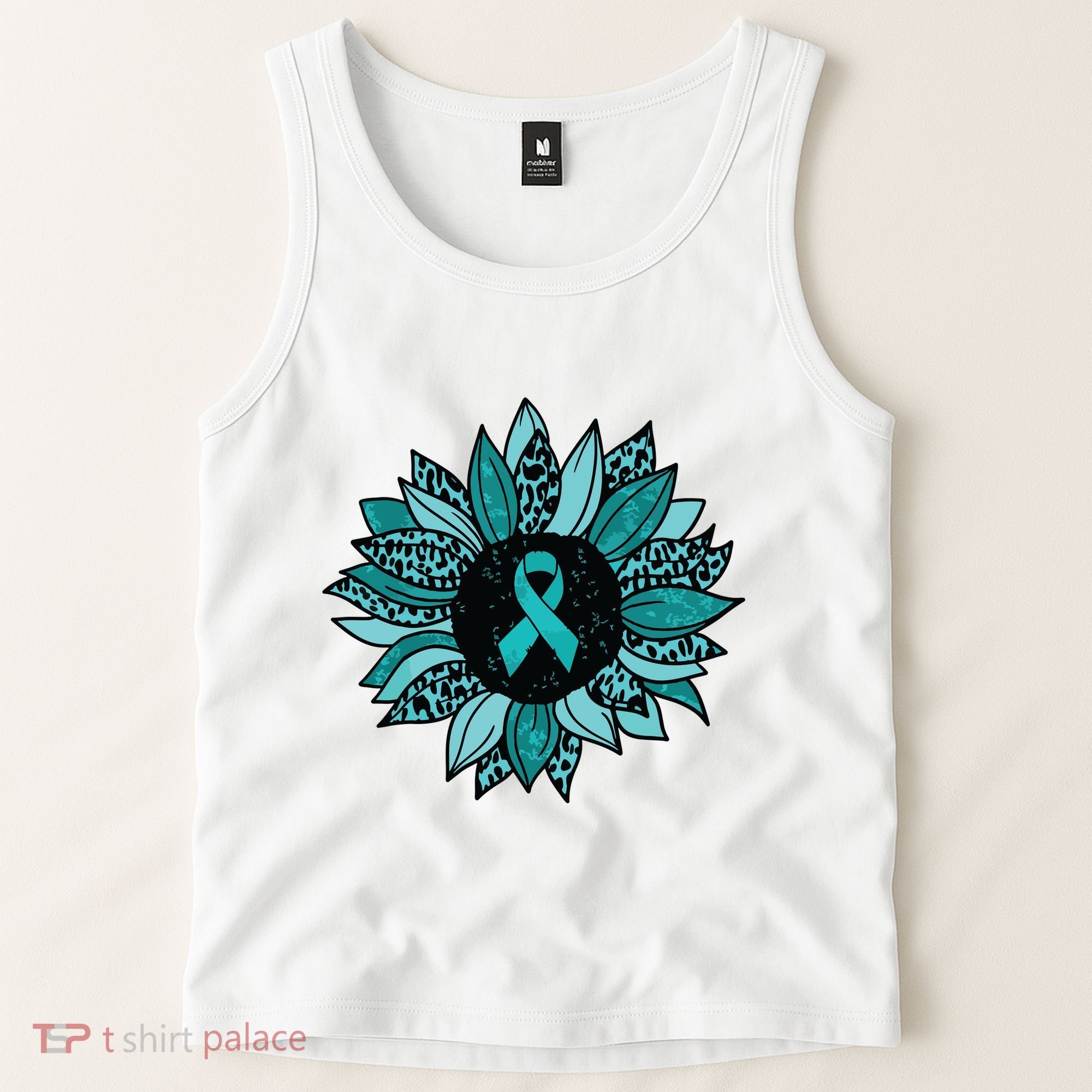 Ovarian Cancer Awareness Sunflower Teal Ribbon Leopard Tank Top