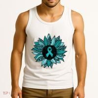Ovarian Cancer Awareness Sunflower Teal Ribbon Leopard Tank Top thumb 3