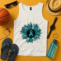 Ovarian Cancer Awareness Sunflower Teal Ribbon Leopard Tank Top thumb 4