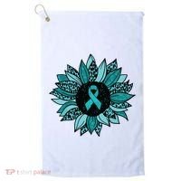 Ovarian Cancer Awareness Sunflower Teal Ribbon Leopard Golf Towel thumb 0