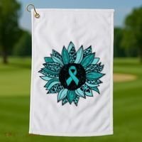 Ovarian Cancer Awareness Sunflower Teal Ribbon Leopard Golf Towel thumb 1