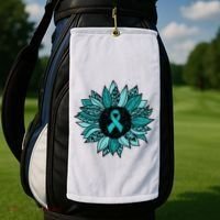 Ovarian Cancer Awareness Sunflower Teal Ribbon Leopard Golf Towel thumb 2