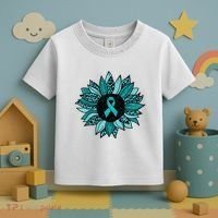 Ovarian Cancer Awareness Sunflower Teal Ribbon Leopard Toddler T-Shirt thumb 3
