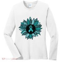 Ovarian Cancer Awareness Sunflower Teal Ribbon Leopard Women's Long Sleeve Shirt thumb 0
