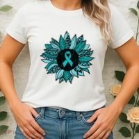Ovarian Cancer Awareness Sunflower Teal Ribbon Leopard Women's T-Shirt thumb 2