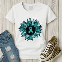Ovarian Cancer Awareness Sunflower Teal Ribbon Leopard Women's T-Shirt thumb 3