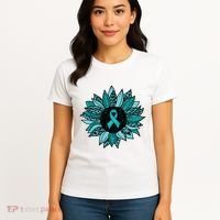Ovarian Cancer Awareness Sunflower Teal Ribbon Leopard Women's T-Shirt thumb 4