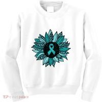 Ovarian Cancer Awareness Sunflower Teal Ribbon Leopard Kids Sweatshirt thumb 0
