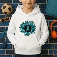 Ovarian Cancer Awareness Sunflower Teal Ribbon Leopard Kids Hoodie thumb 2