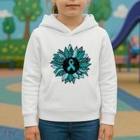 Ovarian Cancer Awareness Sunflower Teal Ribbon Leopard Kids Hoodie thumb 3