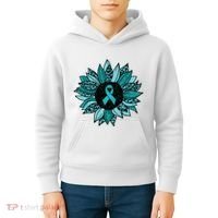 Ovarian Cancer Awareness Sunflower Teal Ribbon Leopard Kids Hoodie thumb 4