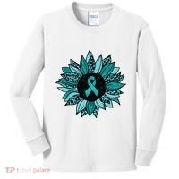 Ovarian Cancer Awareness Sunflower Teal Ribbon Leopard Kids Long Sleeve Shirt thumb 0