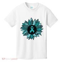 Ovarian Cancer Awareness Sunflower Teal Ribbon Leopard Kids T-Shirt thumb 0