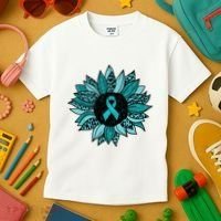 Ovarian Cancer Awareness Sunflower Teal Ribbon Leopard Kids T-Shirt thumb 3