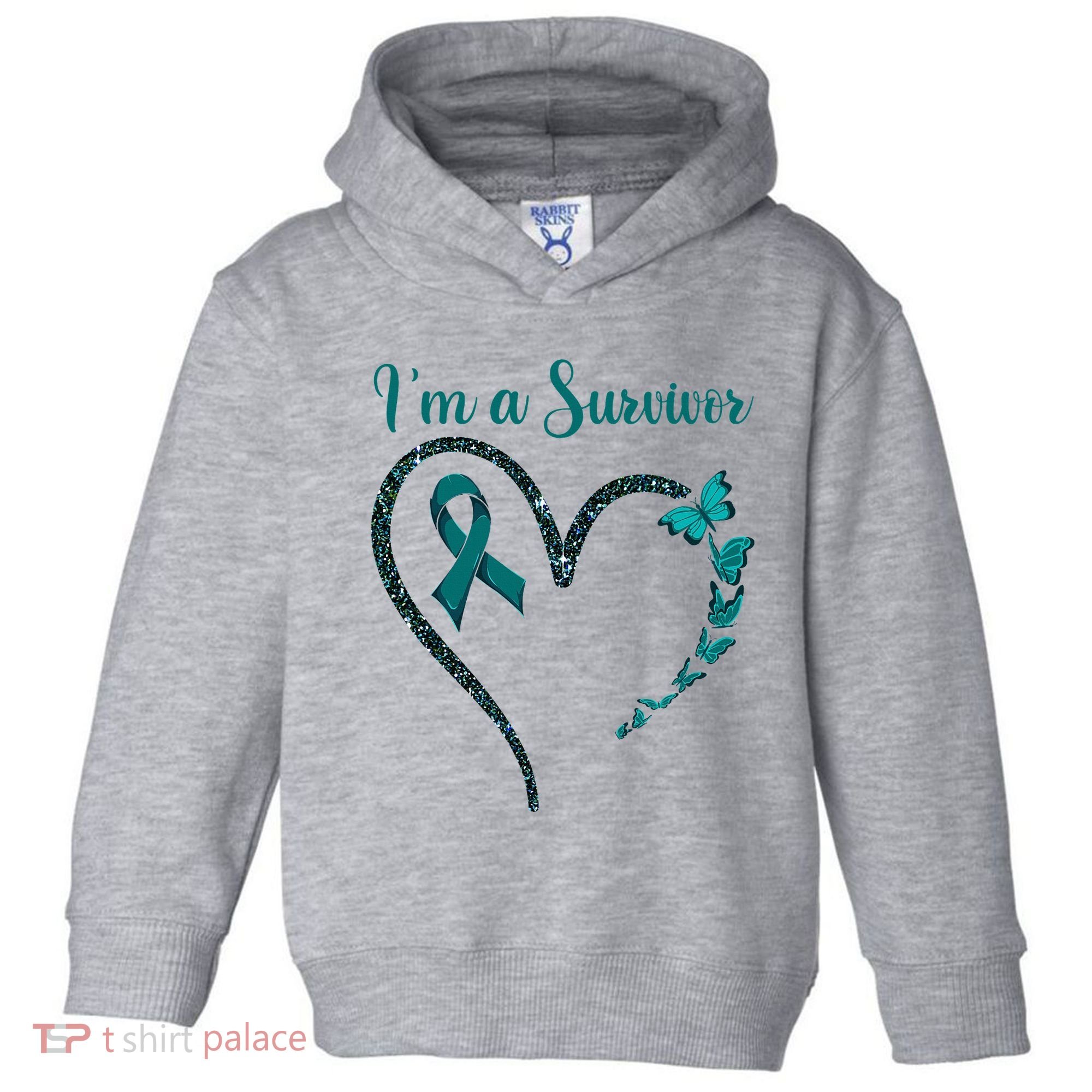 Ovarian Cancer Awareness  I’M A Survivor Teal Ribbon Toddler Hoodie