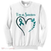 Ovarian Cancer Awareness  I’M A Survivor Teal Ribbon Sweatshirt thumb 0